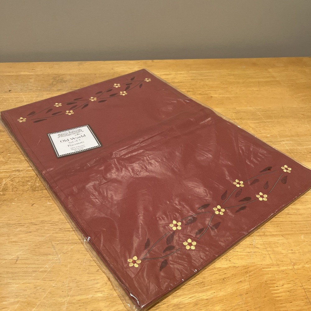 Temp-tations Old World Maroon Fabric Placemats Floral Set Of 4 Temptations
